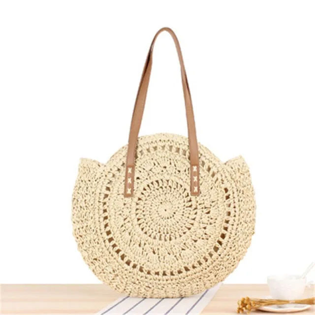 Large Woven Round Boho Bag – Statement Straw Tote