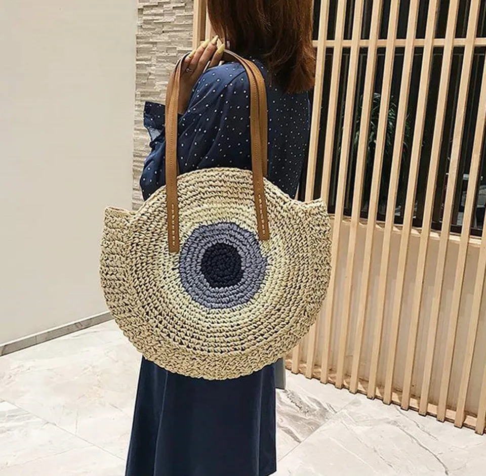 Large Woven Round Boho Bag – Statement Straw Tote