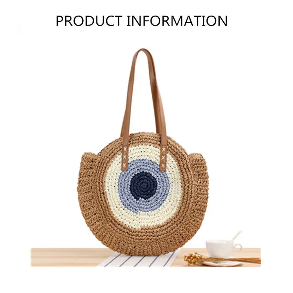 Large Woven Round Boho Bag – Statement Straw Tote