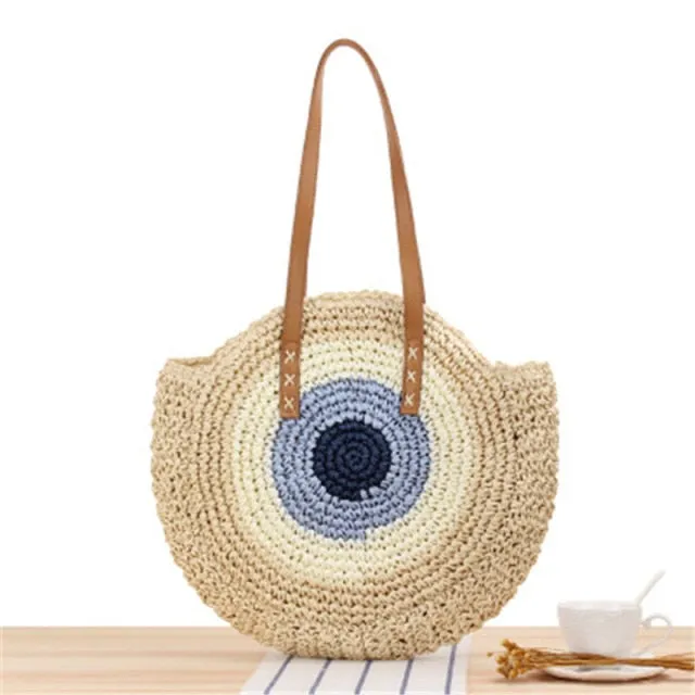 Large Woven Round Boho Bag – Statement Straw Tote