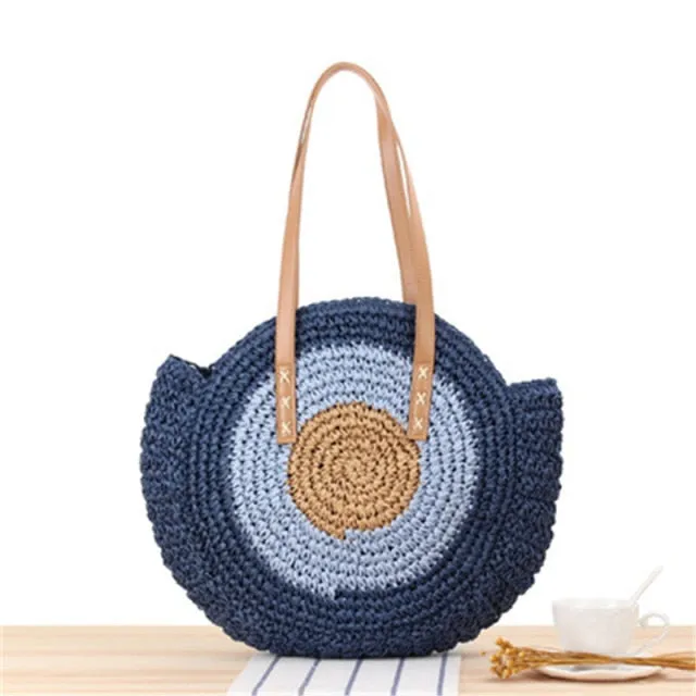 Large Woven Round Boho Bag – Statement Straw Tote