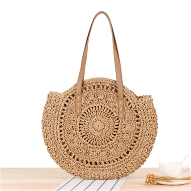Large Woven Round Boho Bag – Statement Straw Tote