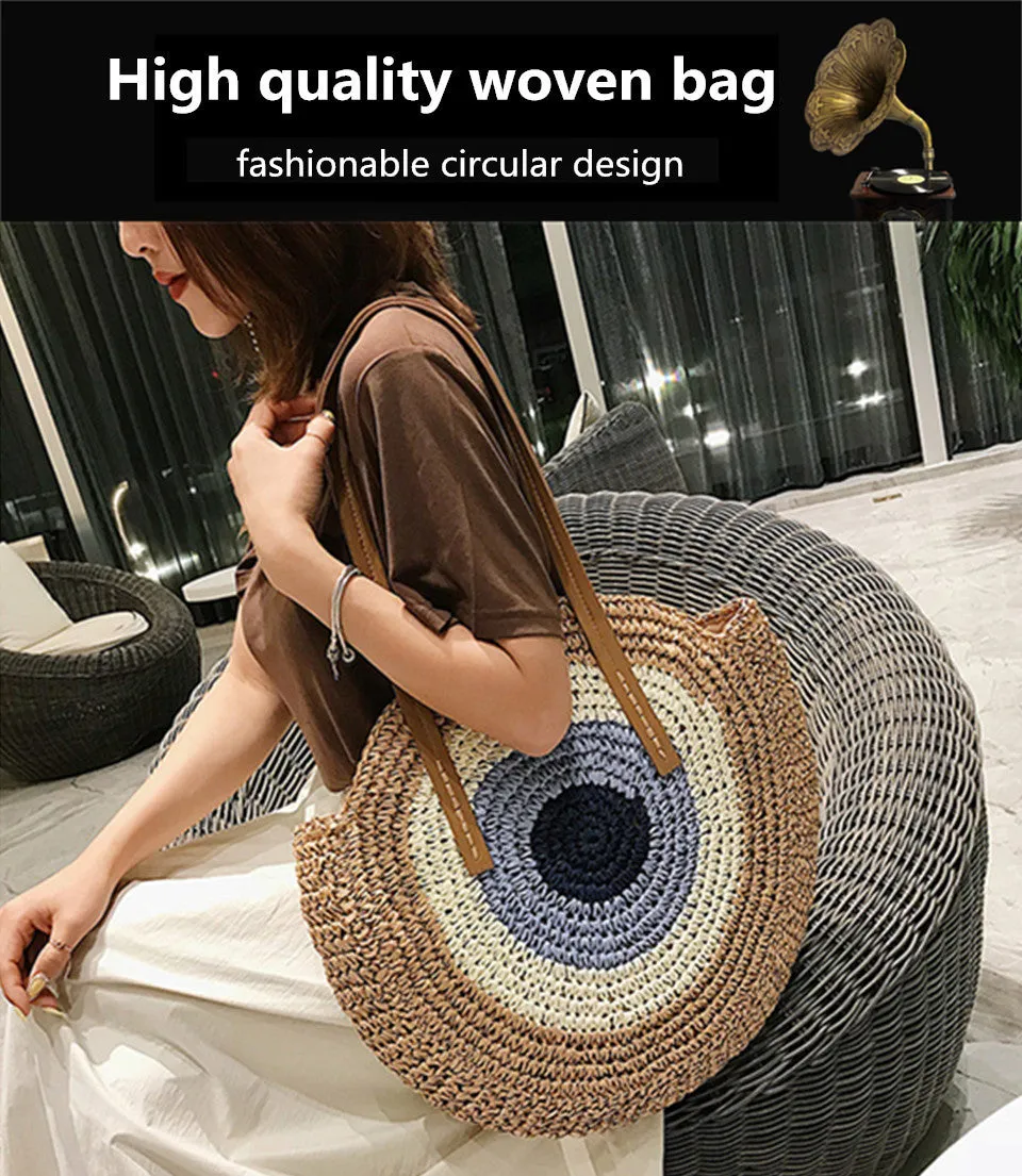 Large Woven Round Boho Bag – Statement Straw Tote