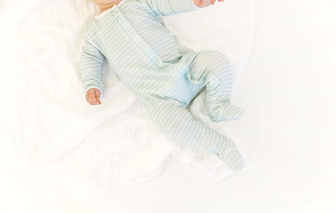 Lavender Bow Sage Stripe Classic Footie