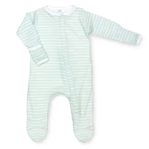 Lavender Bow Sage Stripe Classic Footie