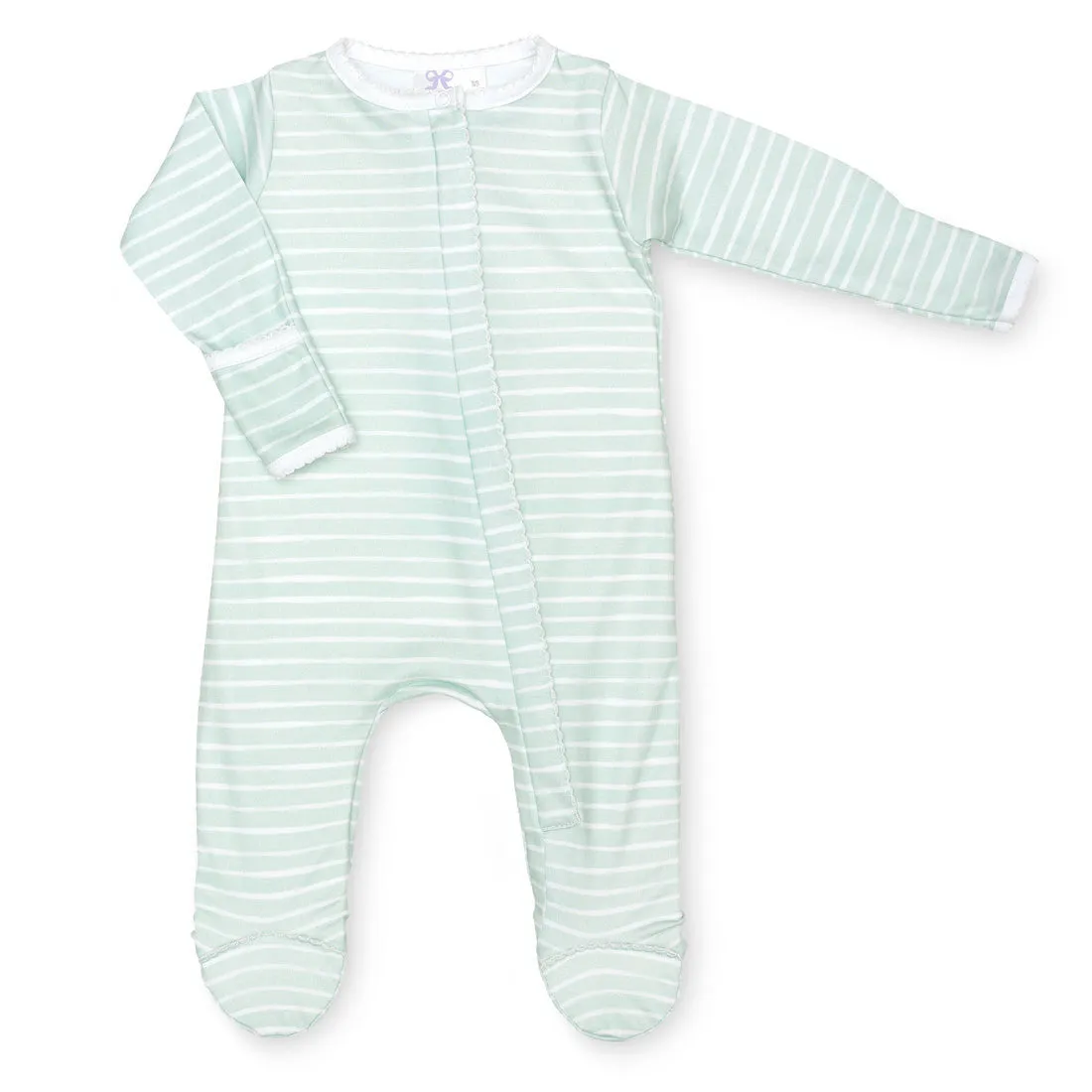 Lavender Bow Sage Stripe Classic Footie