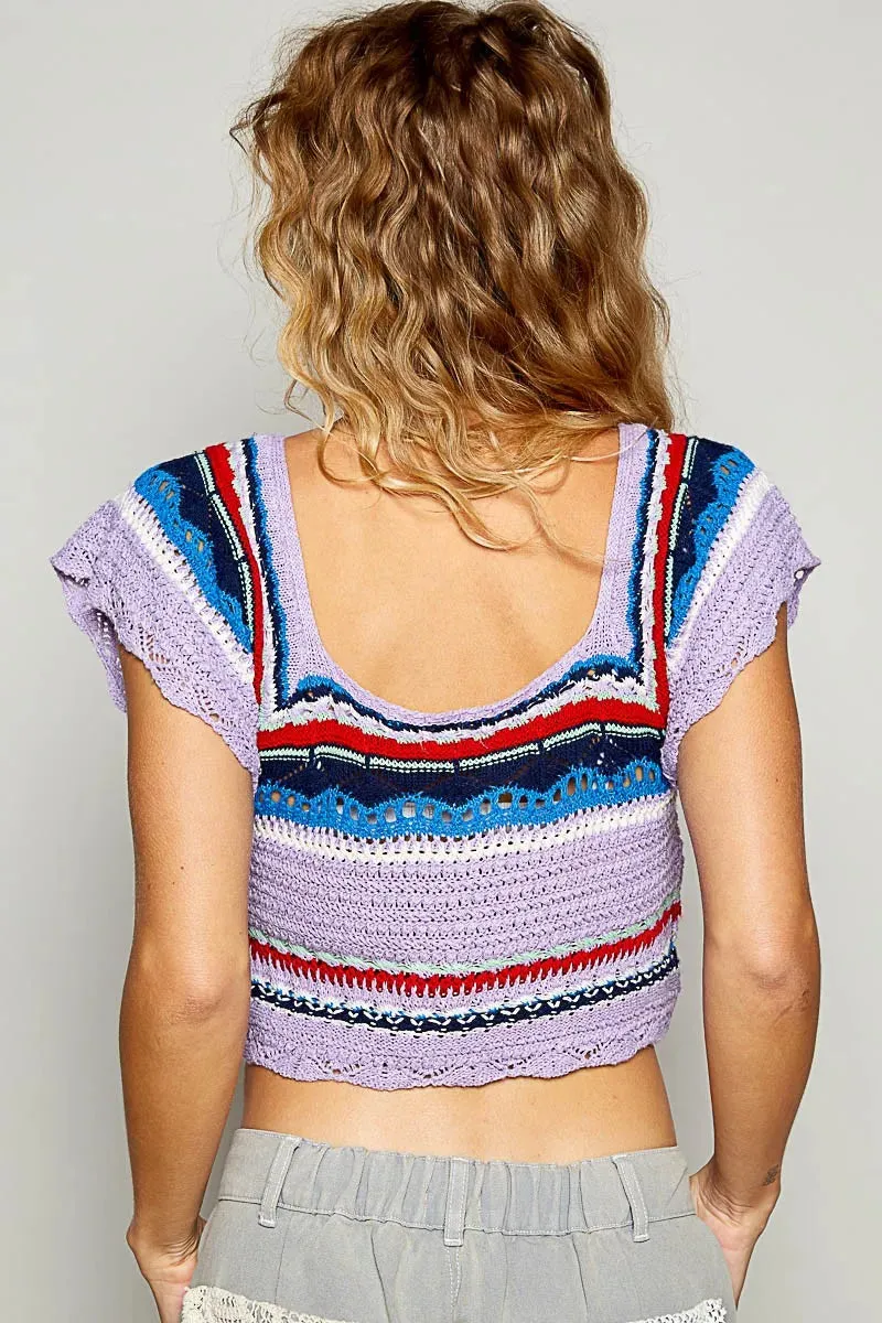 Lavender Pattern Cropped Knit Top