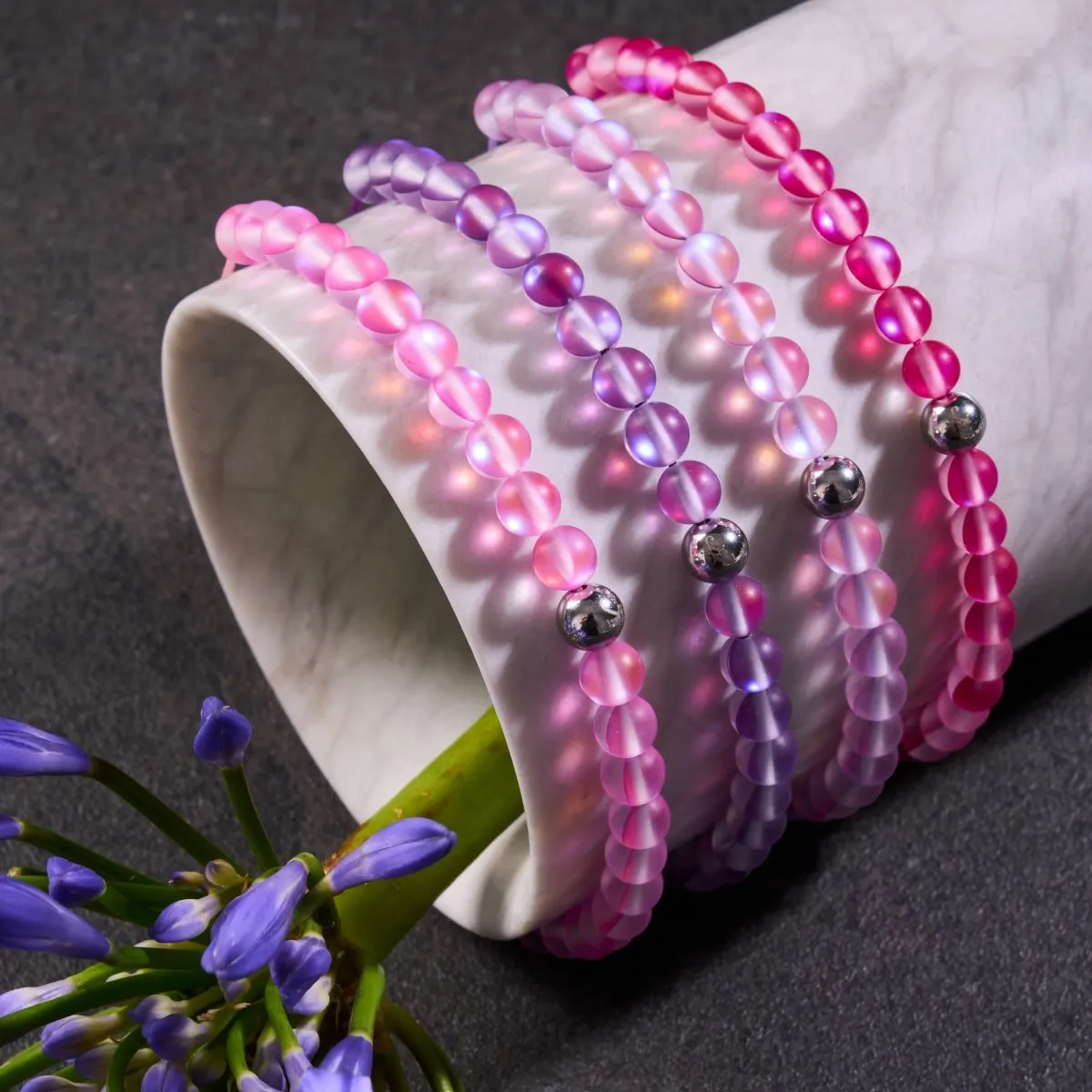 Lavender | Silver | Mermaid Glass Macrame Bead Bracelet