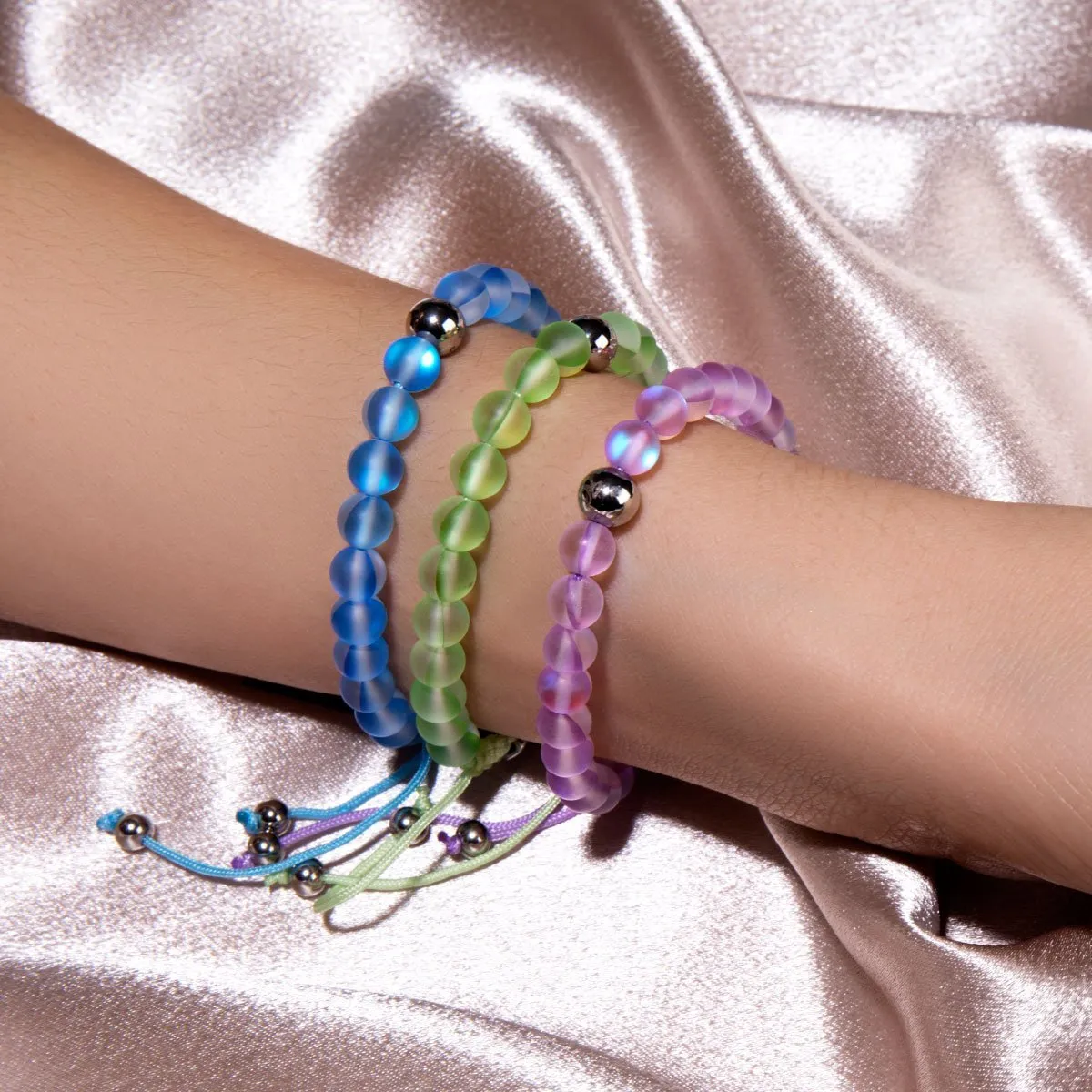 Lavender | Silver | Mermaid Glass Macrame Bead Bracelet
