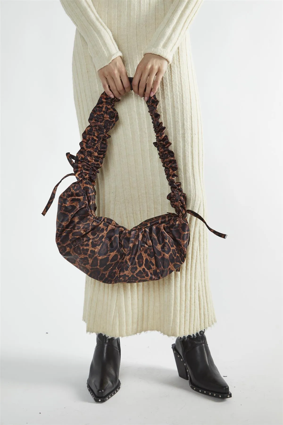 Leopard Print Scrunchie-Strap Bag