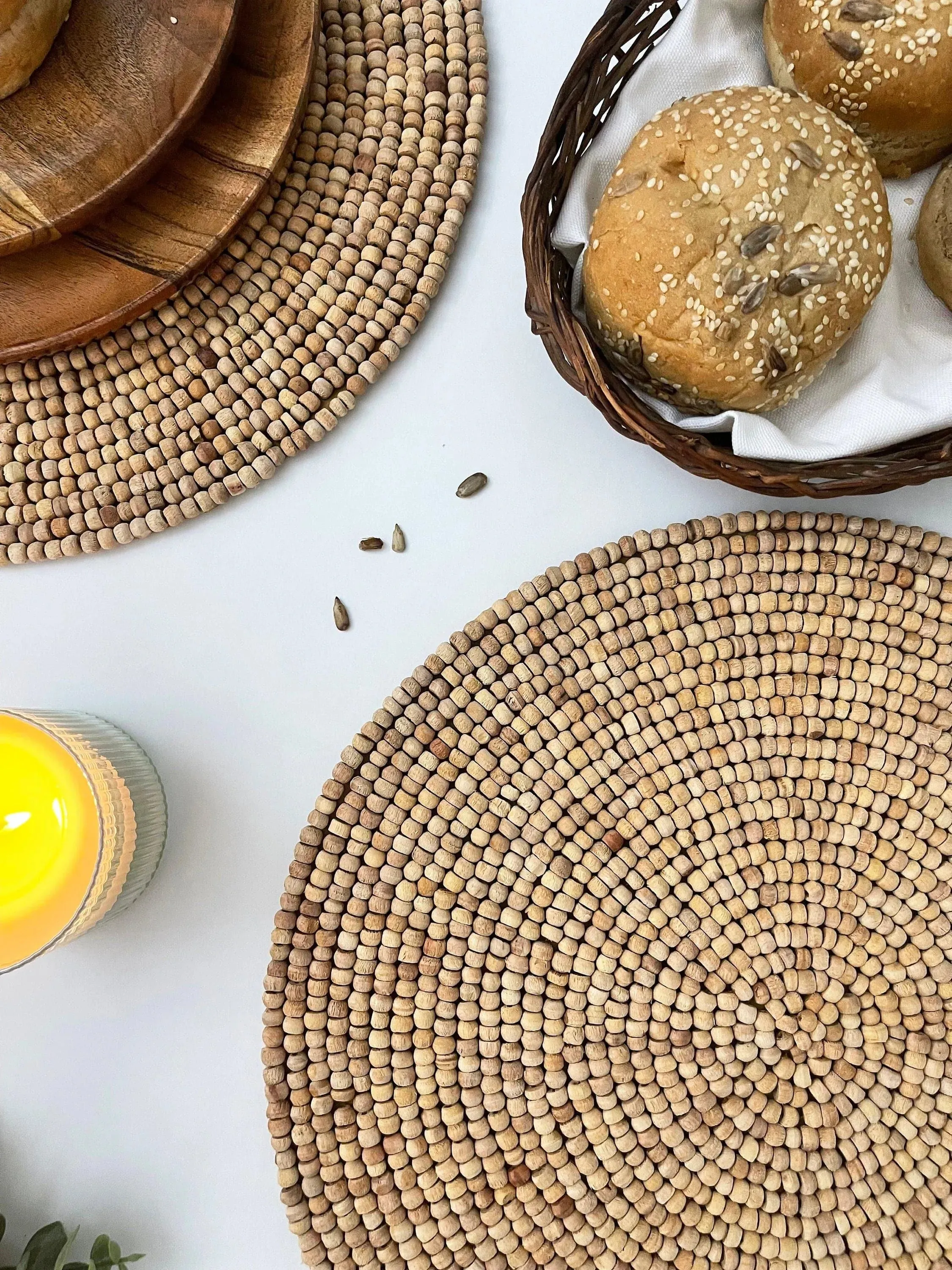Light Oak Round Wooden Beaded Placemat