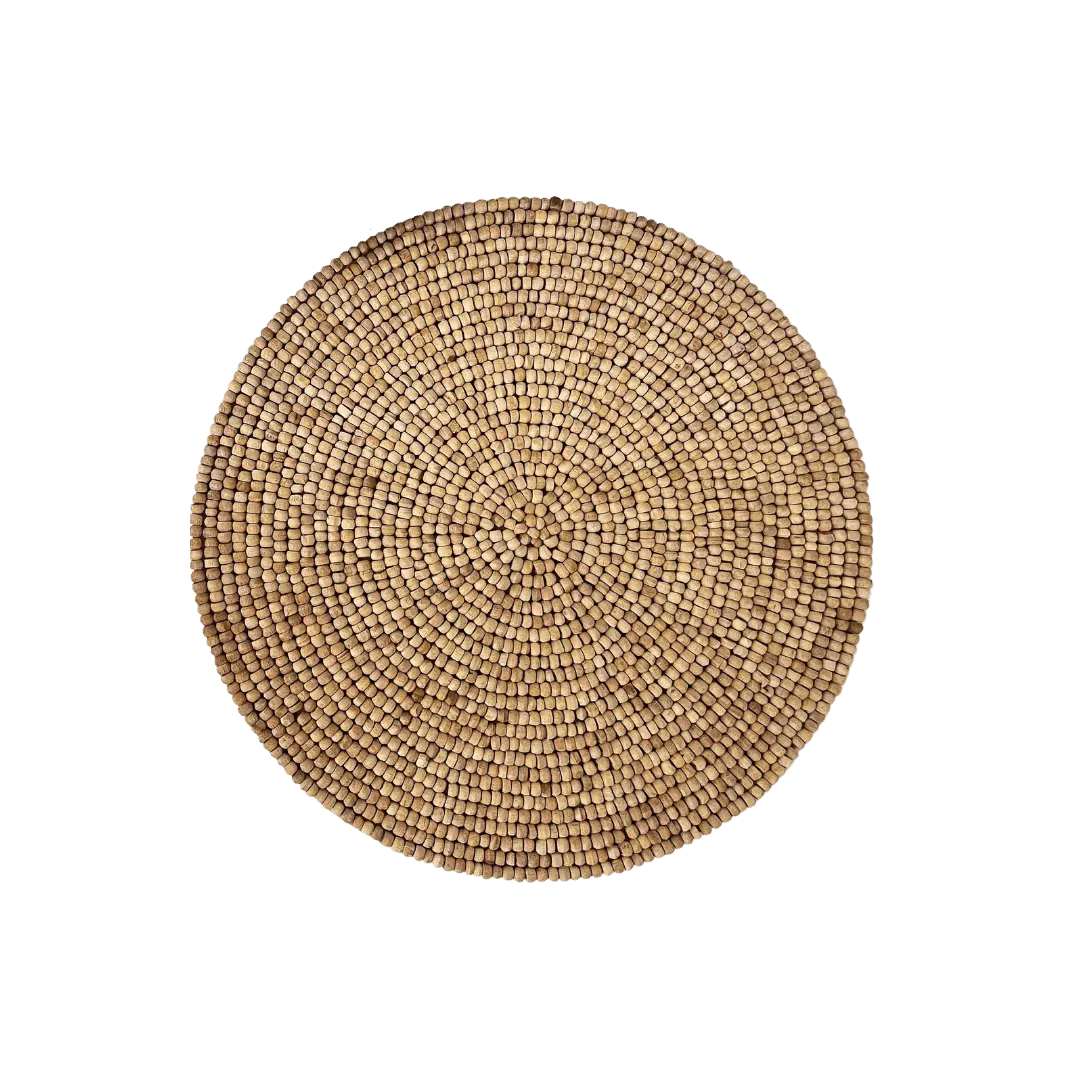 Light Oak Round Wooden Beaded Placemat