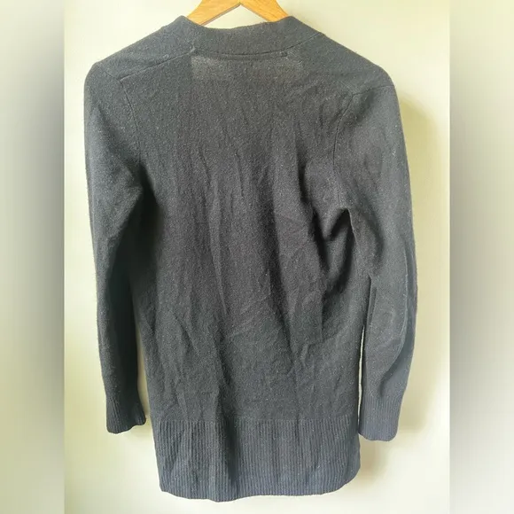 LL Bean Classic Open Cardigan Pocket Black Long  Cashmere Capsule Wardrobe XS