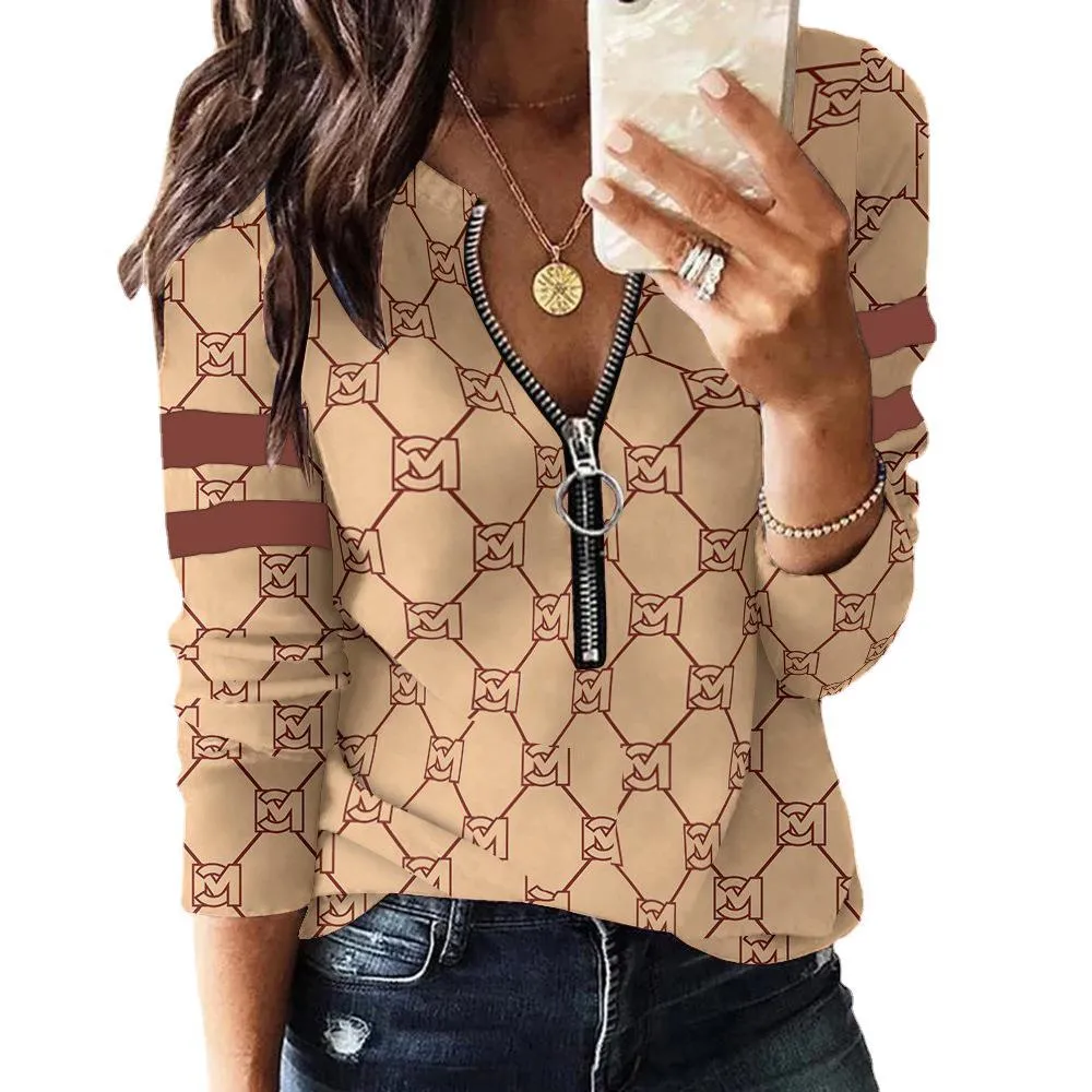 Long Sleeve Logo Shirt with Metallic Zipper Closure