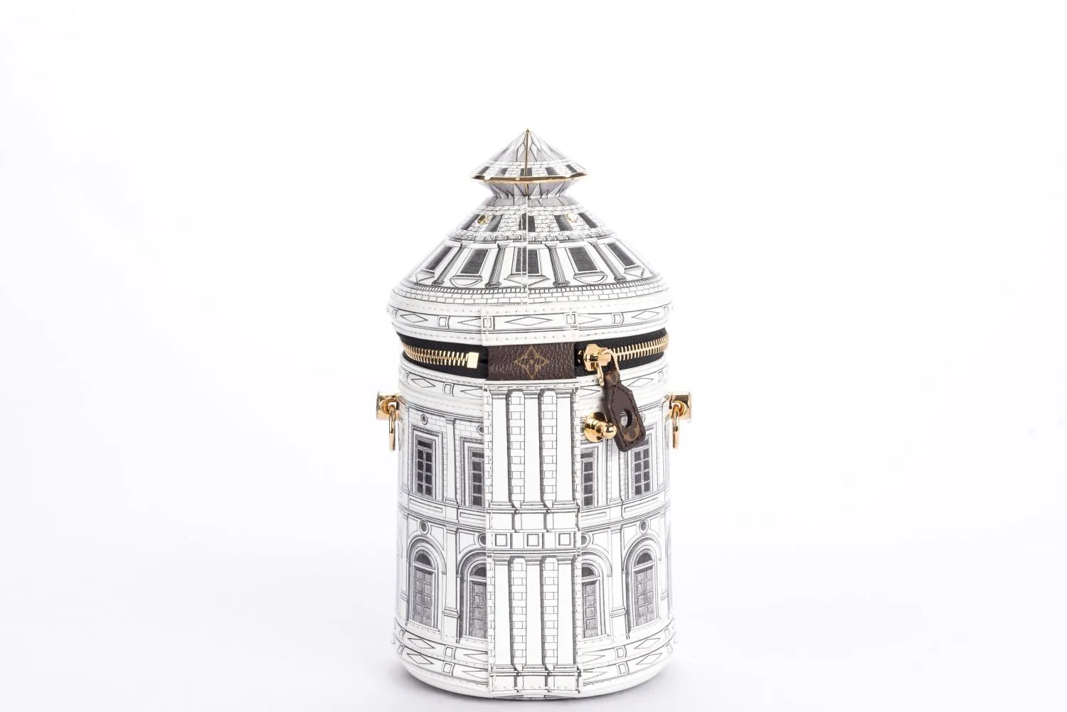 Louis Vuitton Fornasetti Cannes Vase Architettura Handbag (M59143), Gold Hardware, with Strap, Gold Chain, Lock, Keys, Dust Cover & Box
