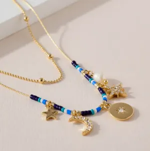 Luna Layered Moon & Star Beaded Necklace