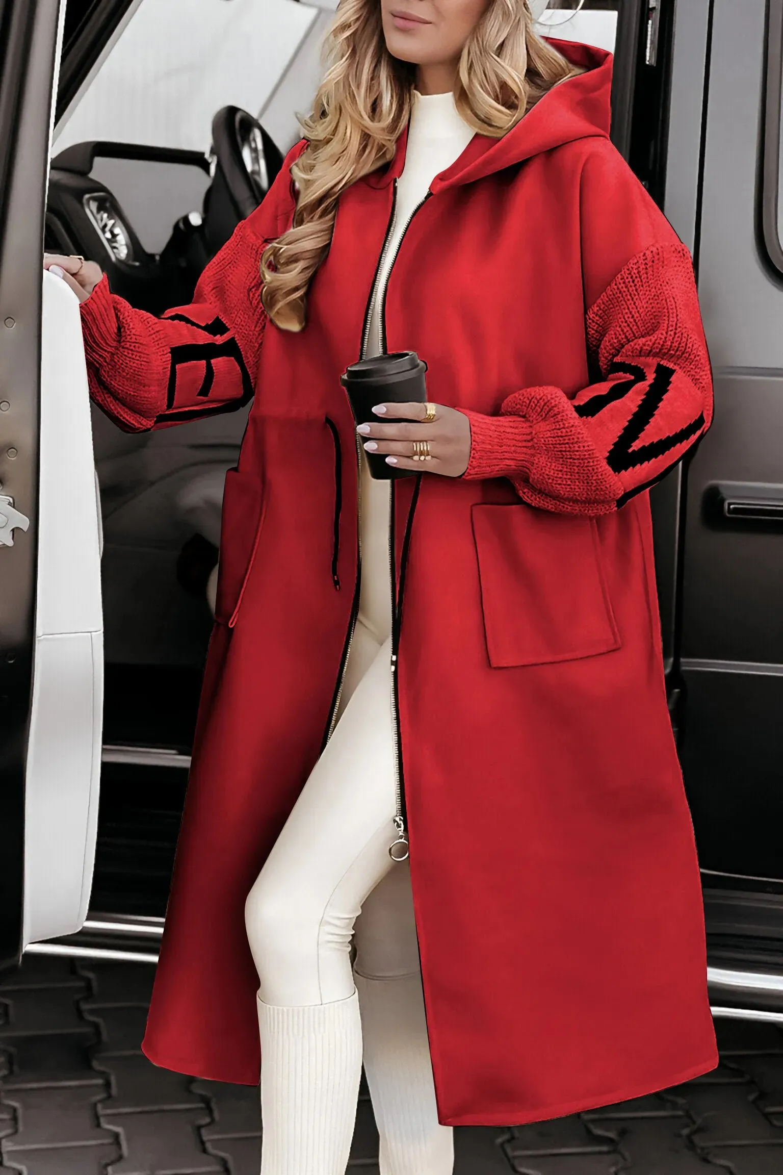 Luna | Women's Hooded Long Sleeve Knit Patchwork Casual Jacket