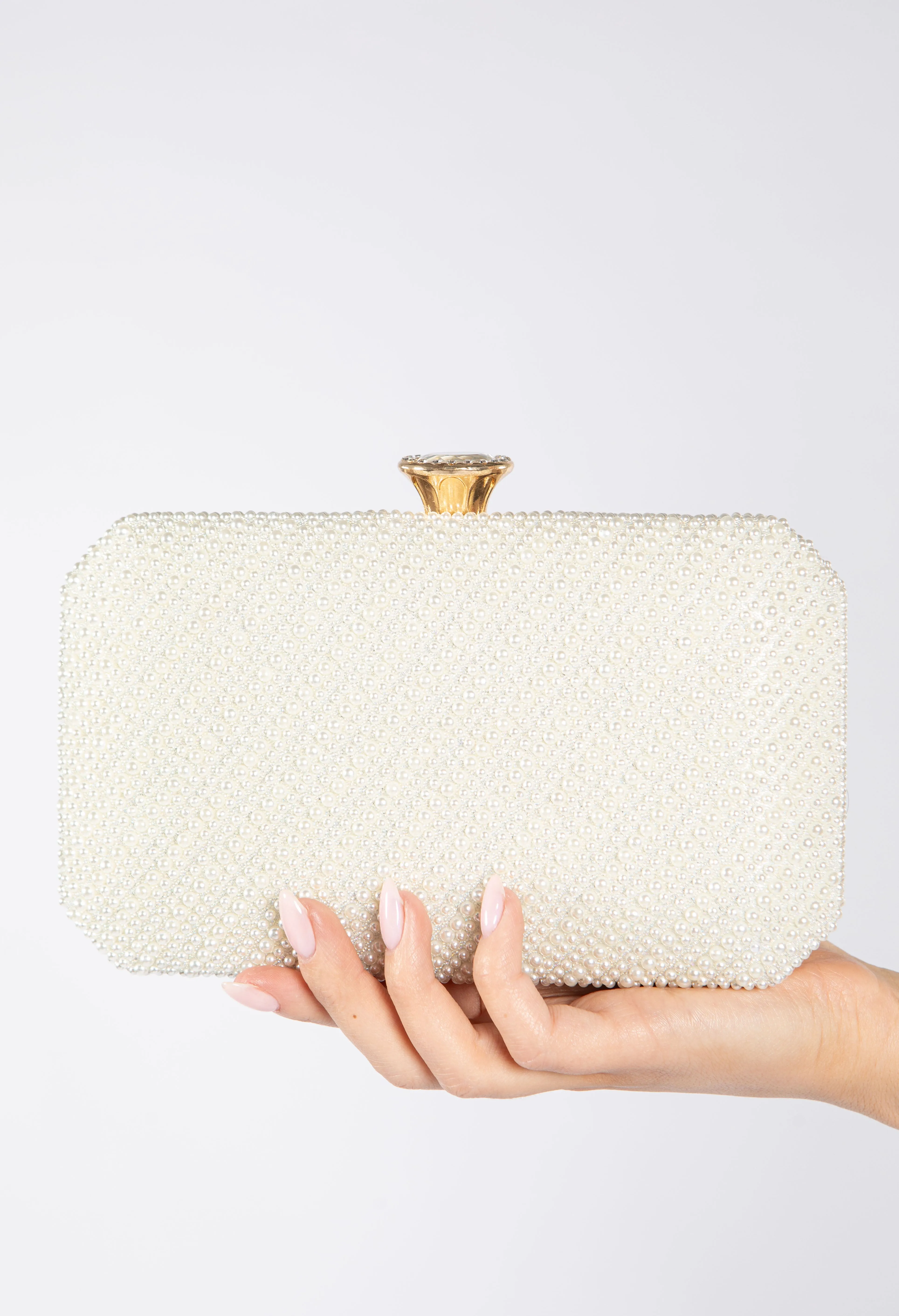 Luxury Pearl Clutch Bag with Crystal Fastener