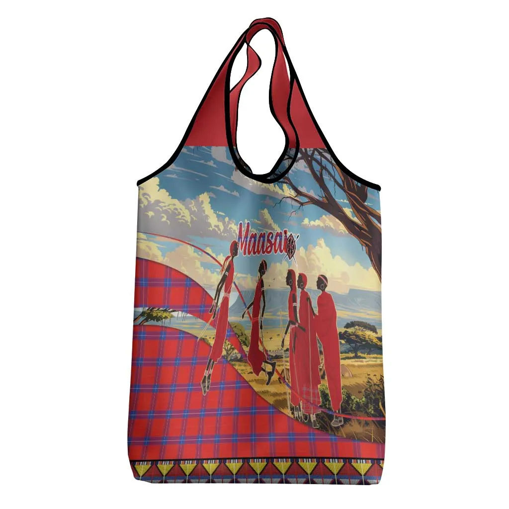 Maasai Adumu Dance Grocery Bag Shuka Pattern - Kenya Safari LT15
