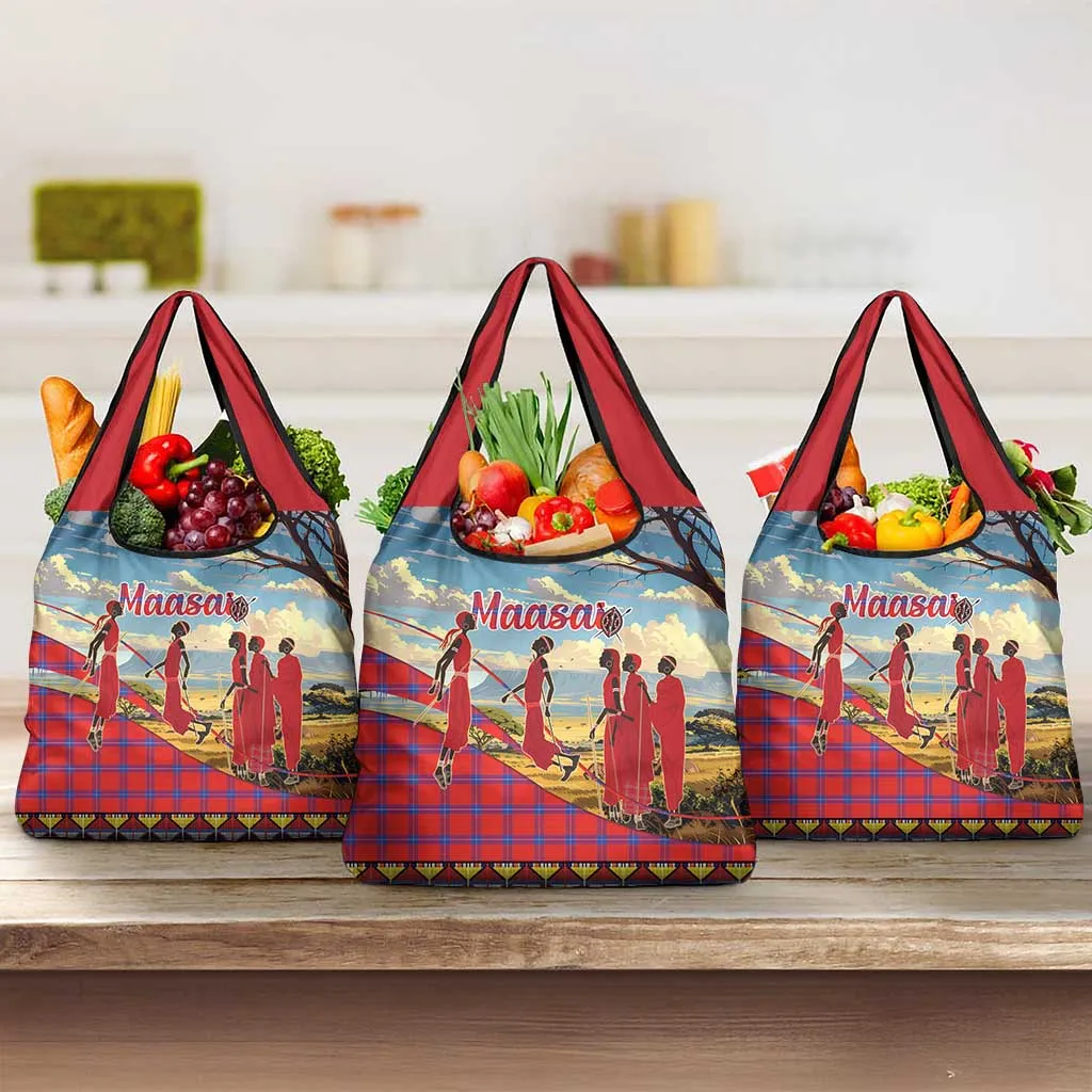Maasai Adumu Dance Grocery Bag Shuka Pattern - Kenya Safari LT15
