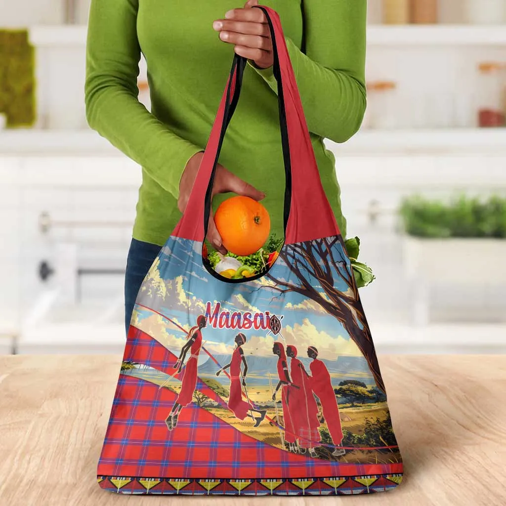 Maasai Adumu Dance Grocery Bag Shuka Pattern - Kenya Safari LT15