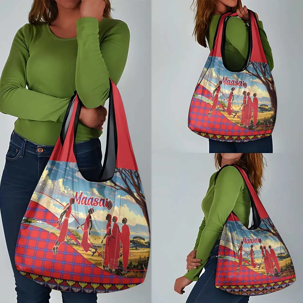 Maasai Adumu Dance Grocery Bag Shuka Pattern - Kenya Safari LT15