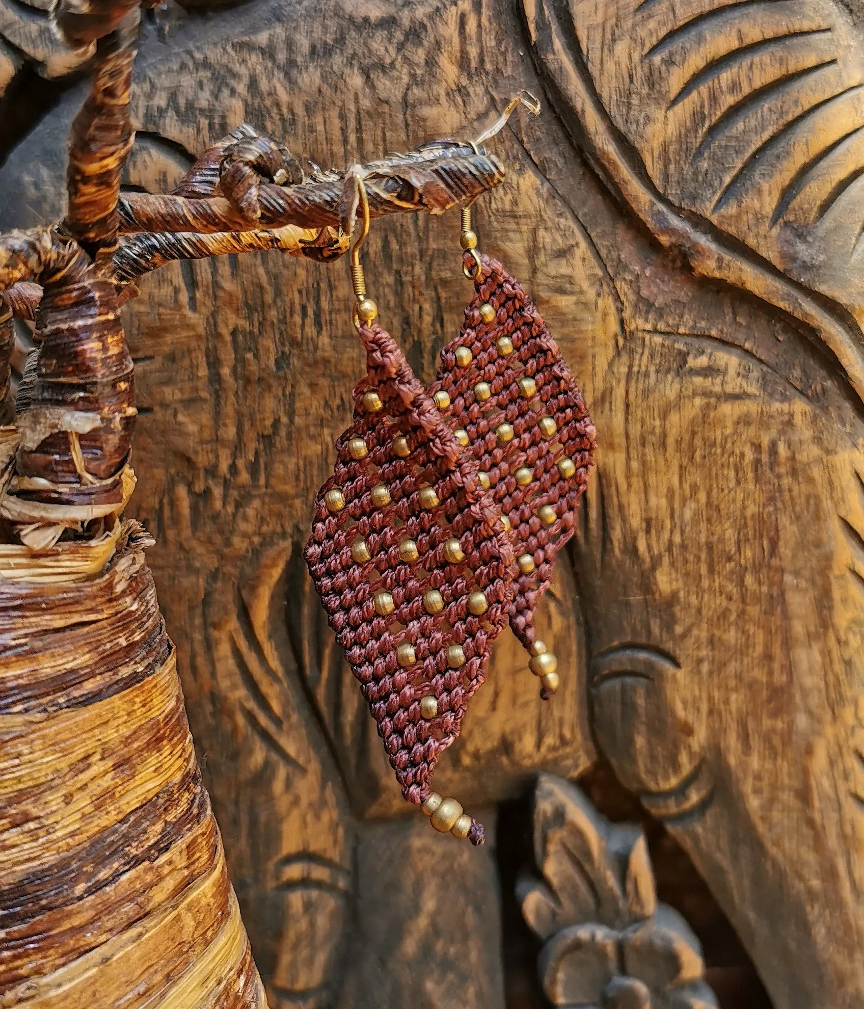 Macrame Golden Leaf Earrings