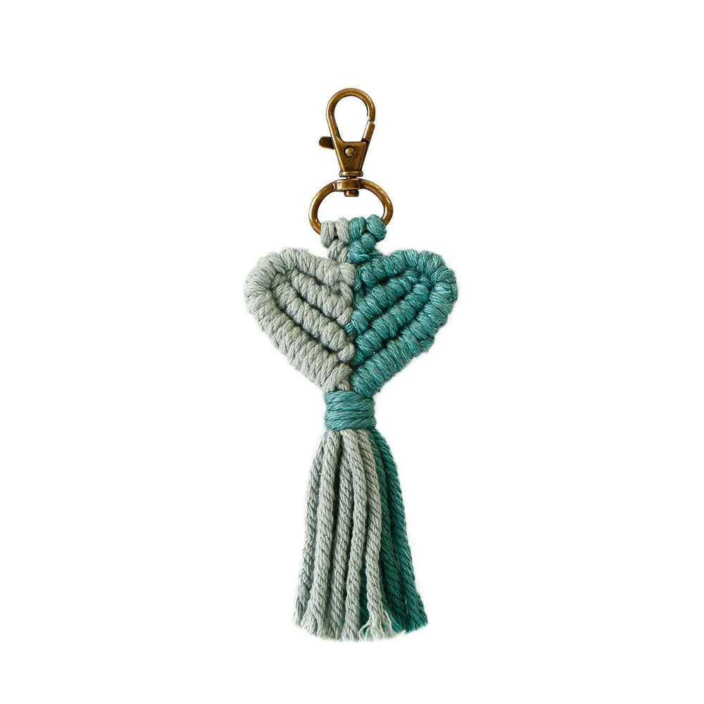 Macrame Heart Two Toned Tassel Keychain