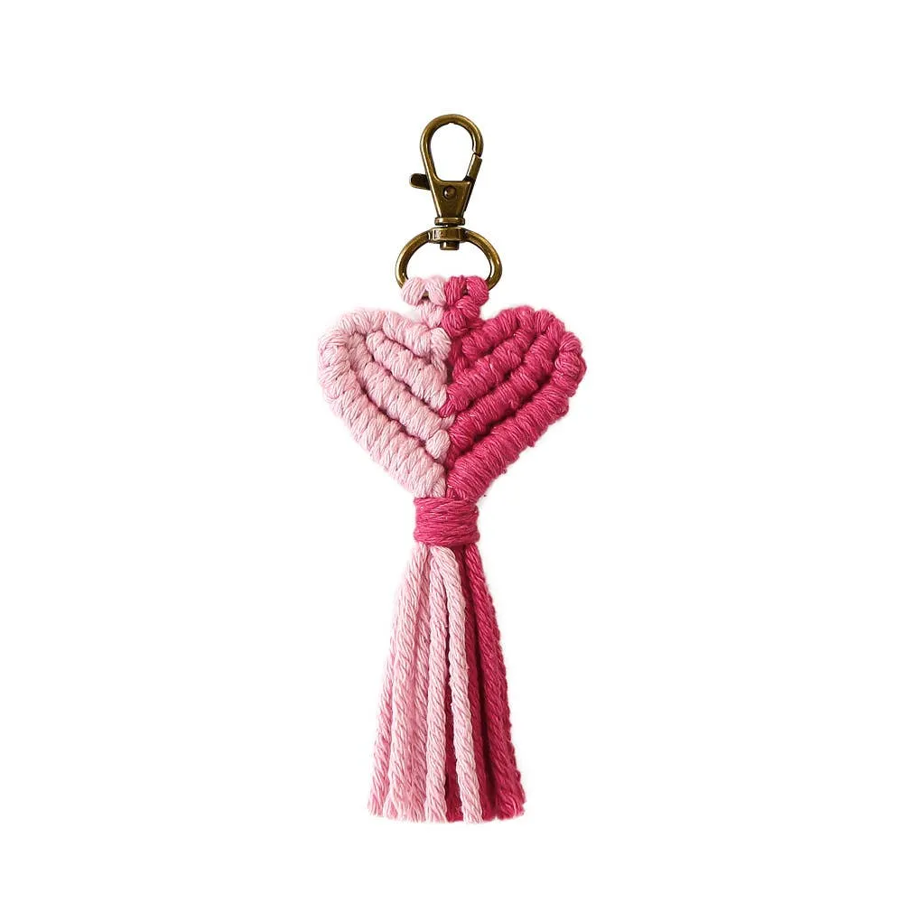 Macrame Heart Two Toned Tassel Keychain