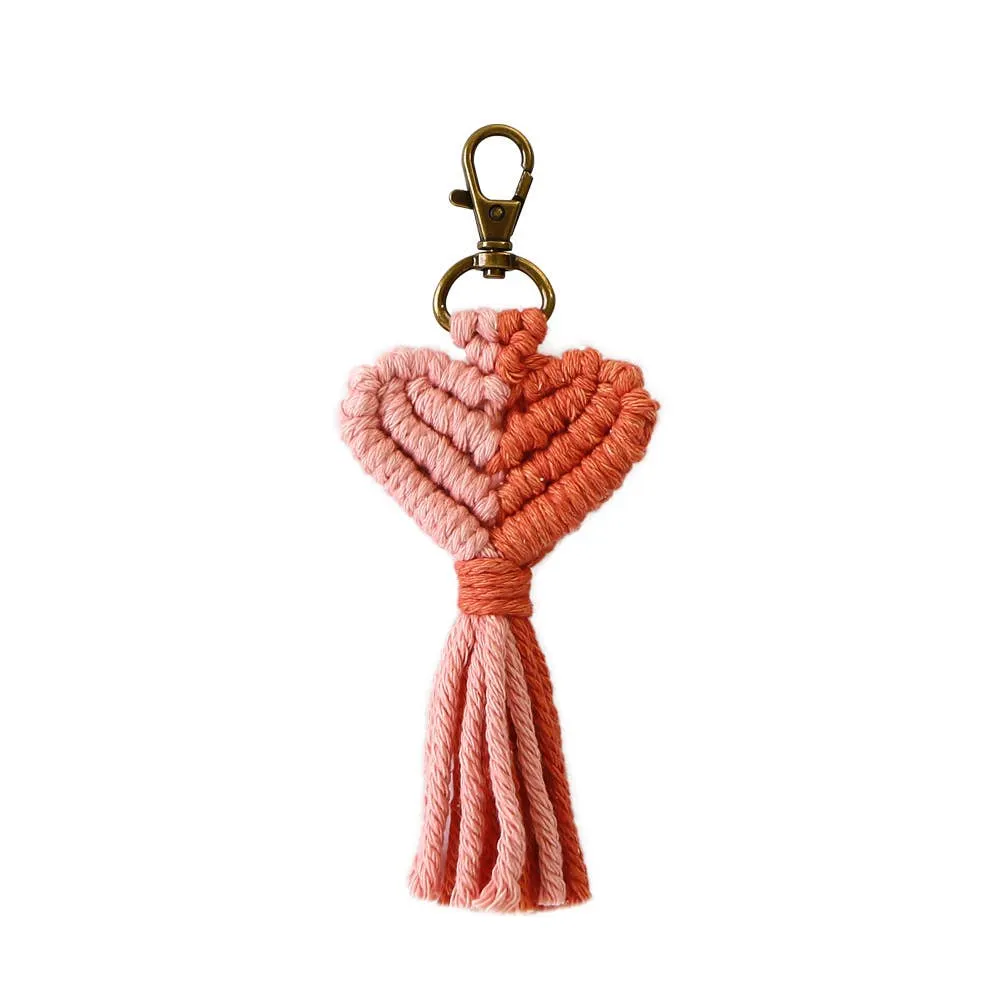 Macrame Heart Two Toned Tassel Keychain