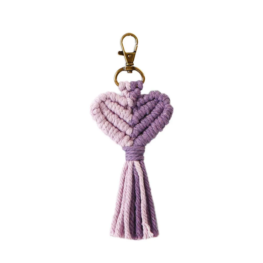 Macrame Heart Two Toned Tassel Keychain