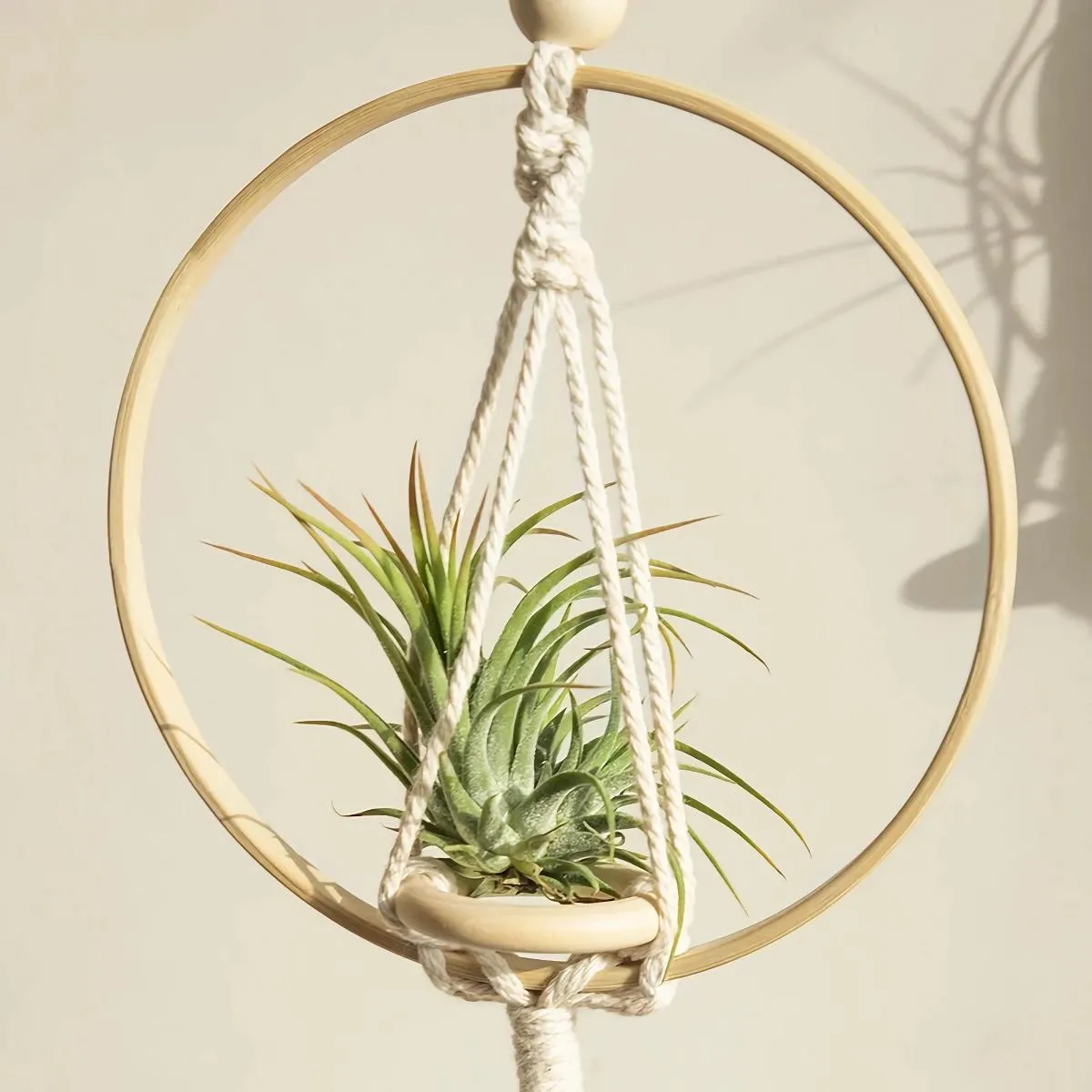 Macrame Knitted Wooden Boho Style Air Hanging Planter