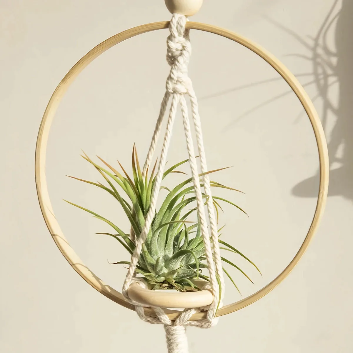 Macrame Knitted Wooden Boho Style Air Hanging Planter