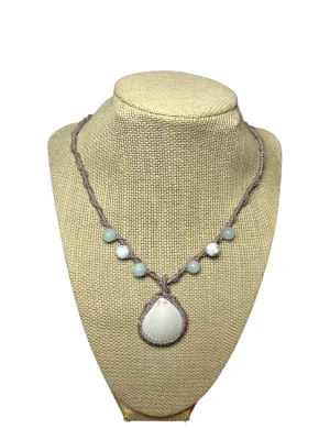 Macrame Necklace: Wrapped Scallop Shell Amazonite Howlite