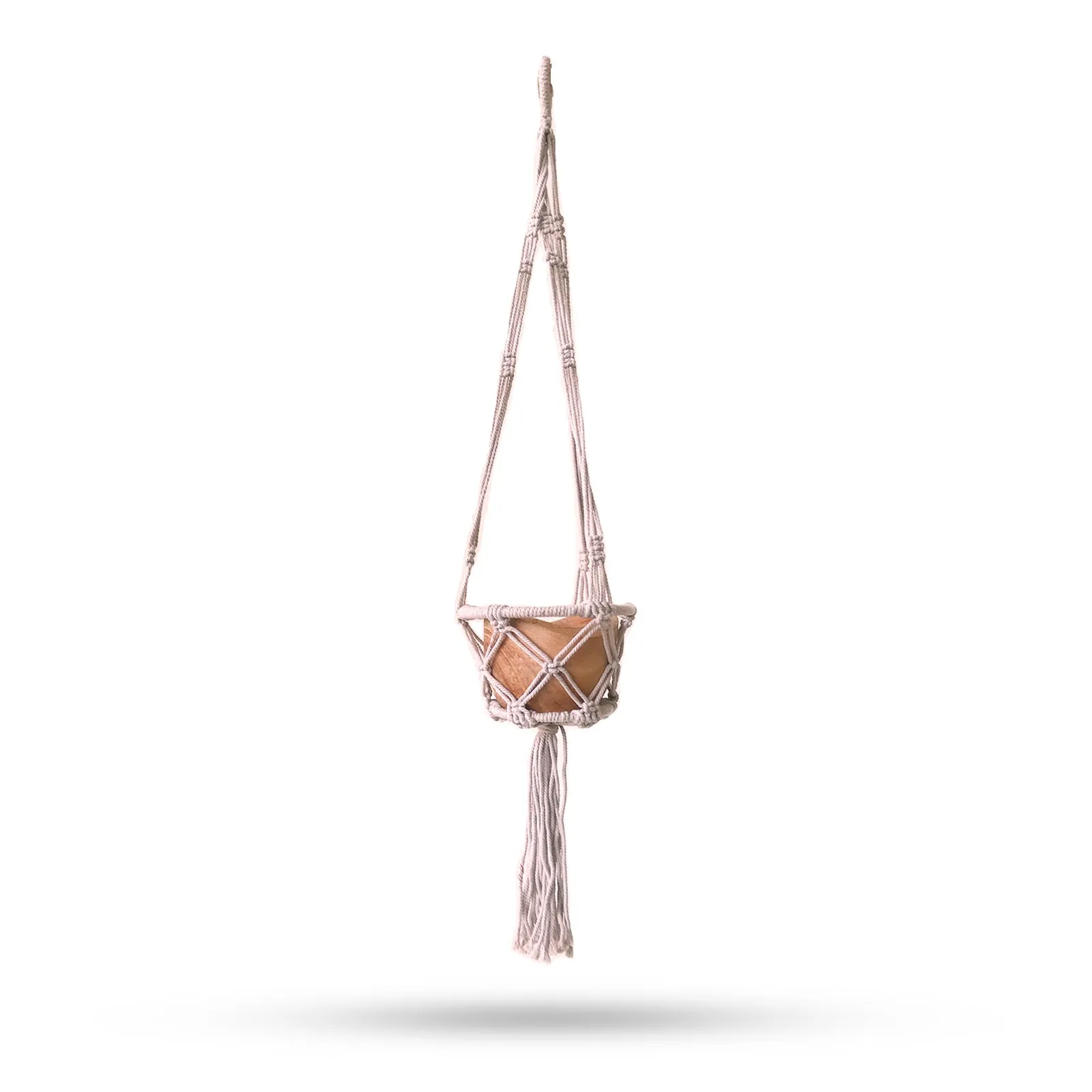 Macrame Pot Holder - Beige - Hooped 16cm