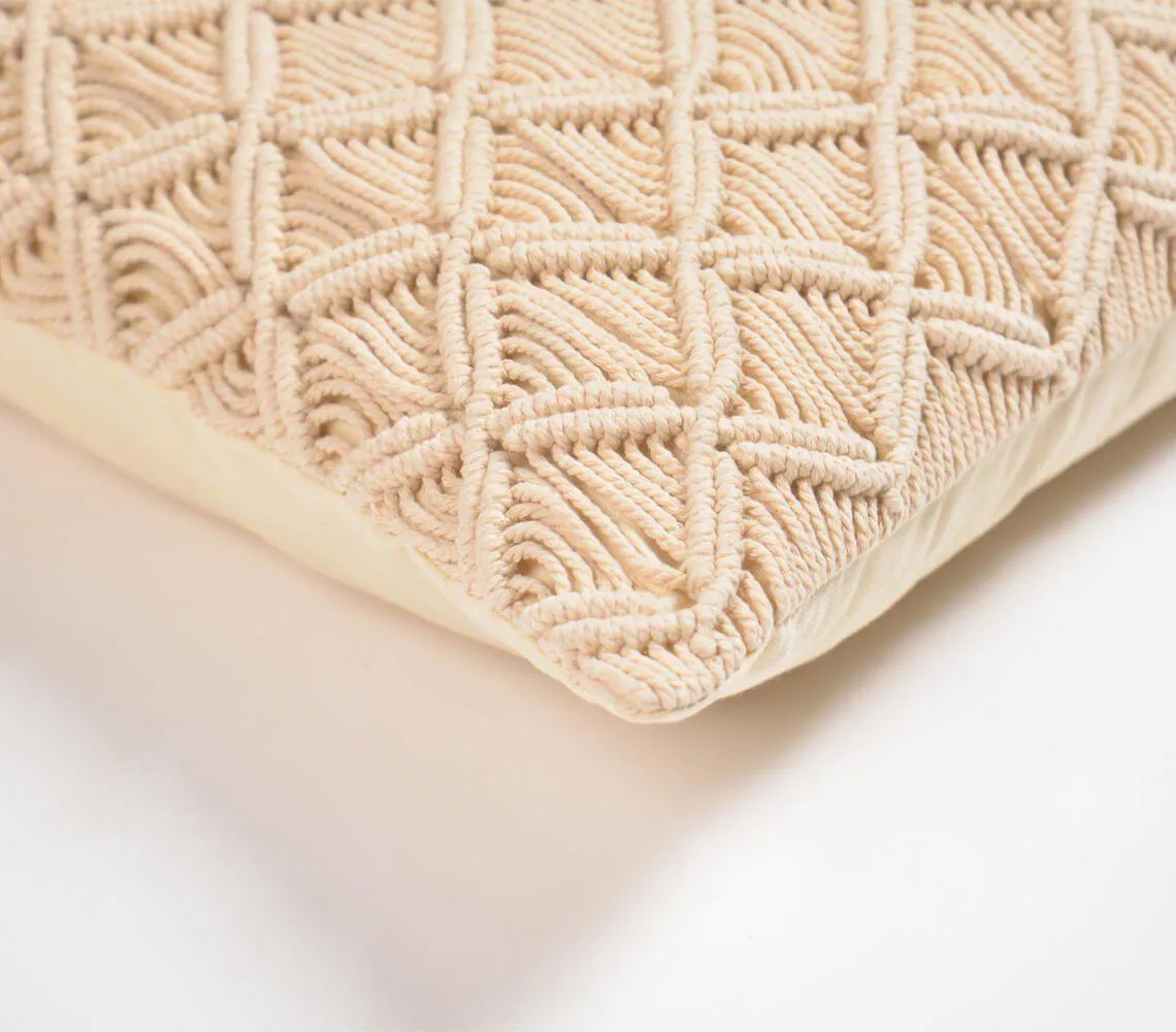 Macrame Square Cushion Cover | Diamond Ripple