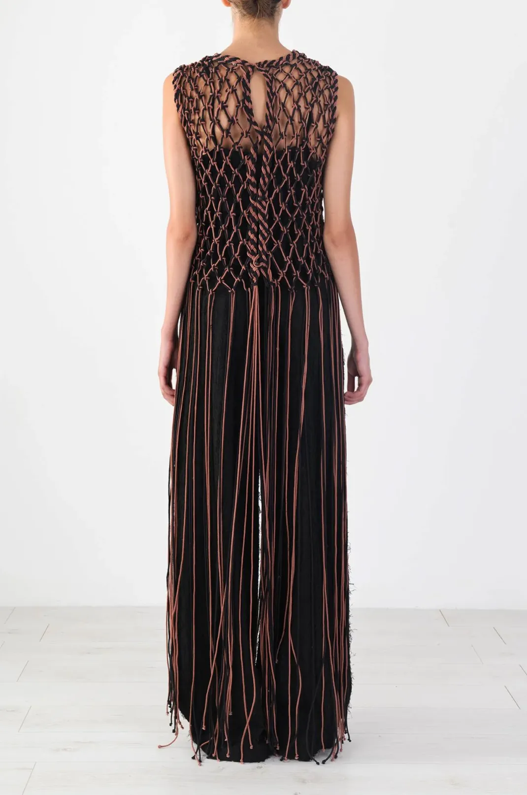 Macrame Vest with Fringe, Brown