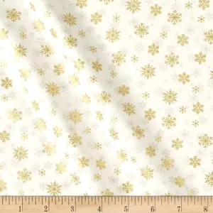 Makower UK by the 1/2 Yard, 1980 Silent Night Metallic Snowflakes Ivory
