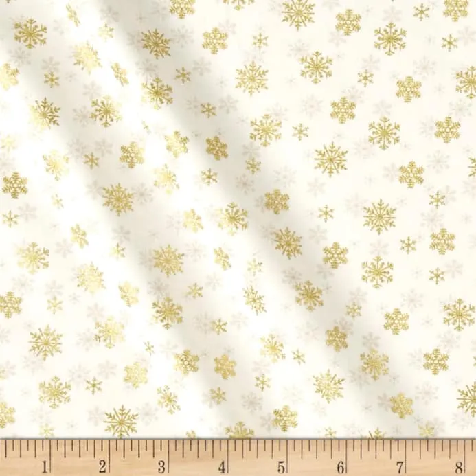 Makower UK by the 1/2 Yard, 1980 Silent Night Metallic Snowflakes Ivory