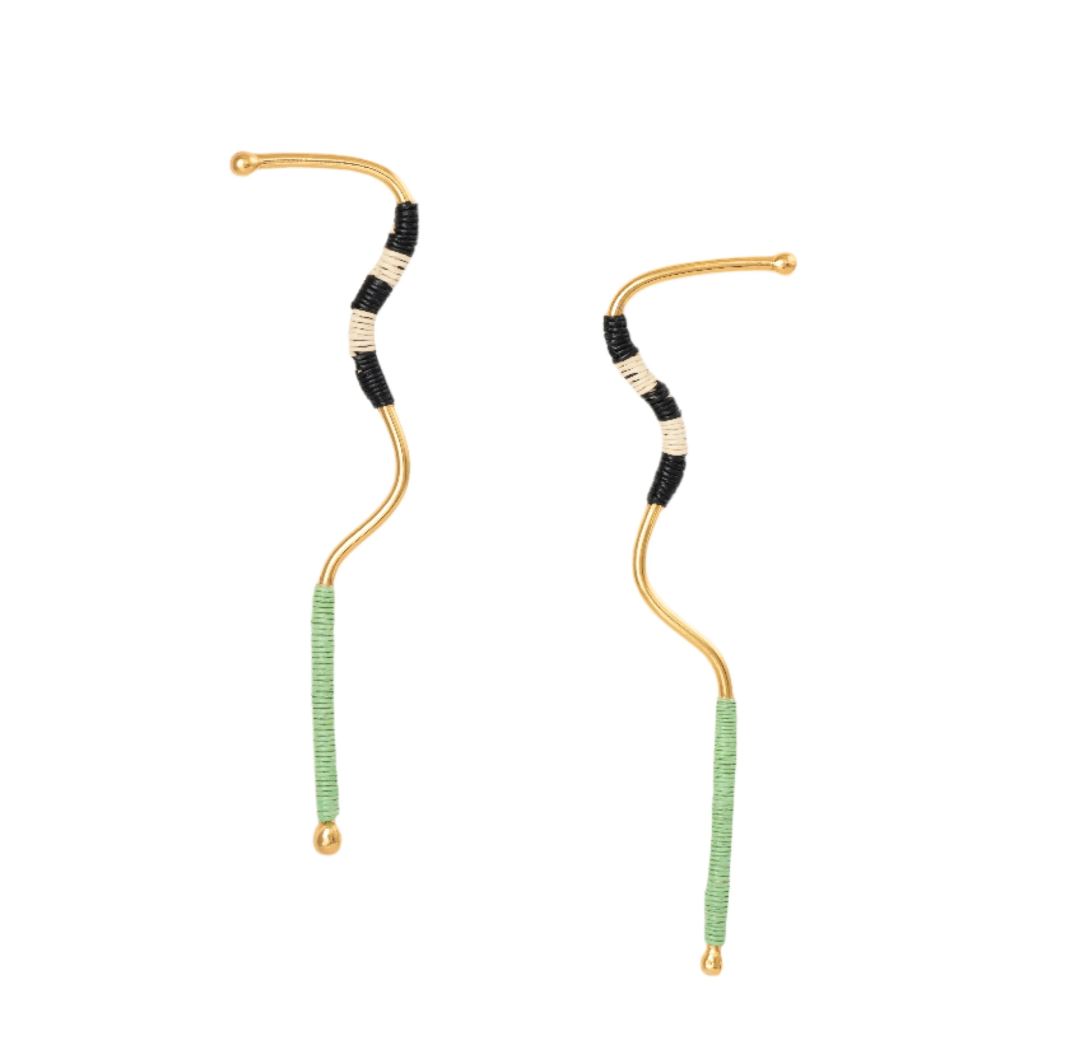 Malik Drop Earrings - 24KGP   Mint Werregue Palm Fiber