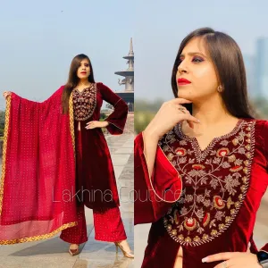 Maroon Velvet Suit