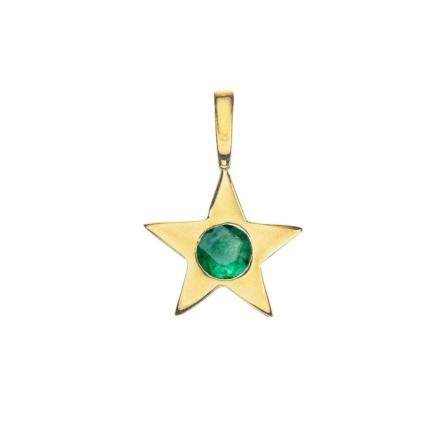 Matte Gold Vermeil Star Birthstone Charm - May / Siberian Emerald