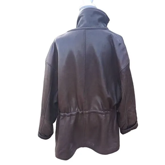 MED ANDREW Marc NY Leather coyote Fur Trim DETACHABLE Hood-Draw String Waist