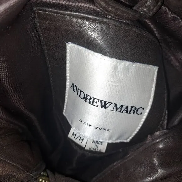 MED ANDREW Marc NY Leather coyote Fur Trim DETACHABLE Hood-Draw String Waist