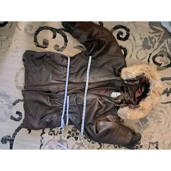MED ANDREW Marc NY Leather coyote Fur Trim DETACHABLE Hood-Draw String Waist