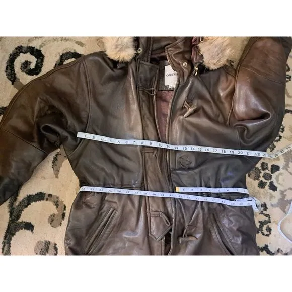 MED ANDREW Marc NY Leather coyote Fur Trim DETACHABLE Hood-Draw String Waist