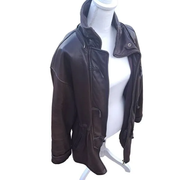 MED ANDREW Marc NY Leather coyote Fur Trim DETACHABLE Hood-Draw String Waist