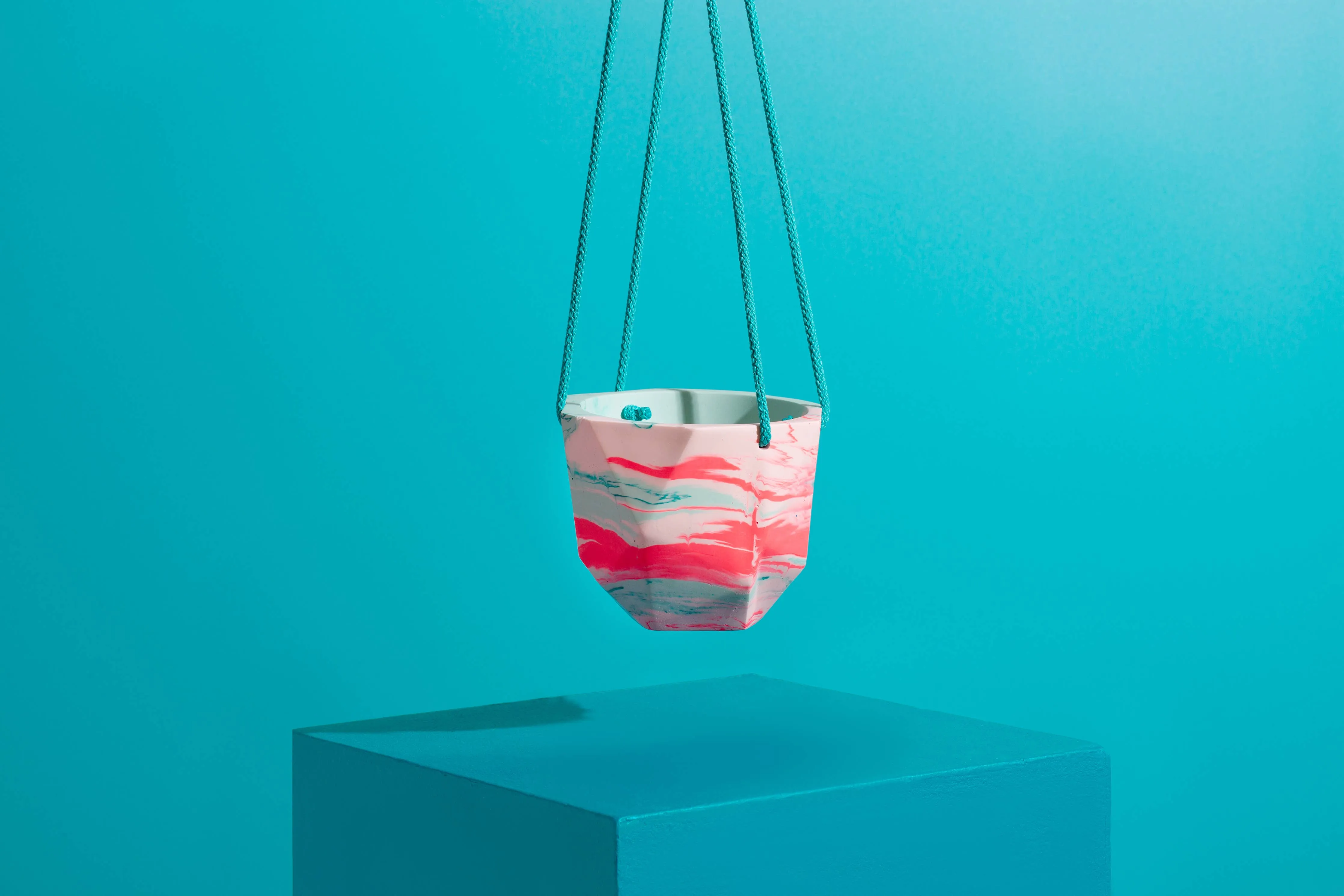 Medium Macrame Hanging Planter - Mint & Teal