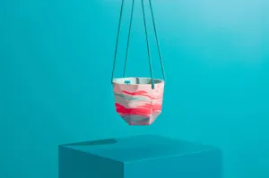 Medium Macrame Hanging Planter - Mint & Teal