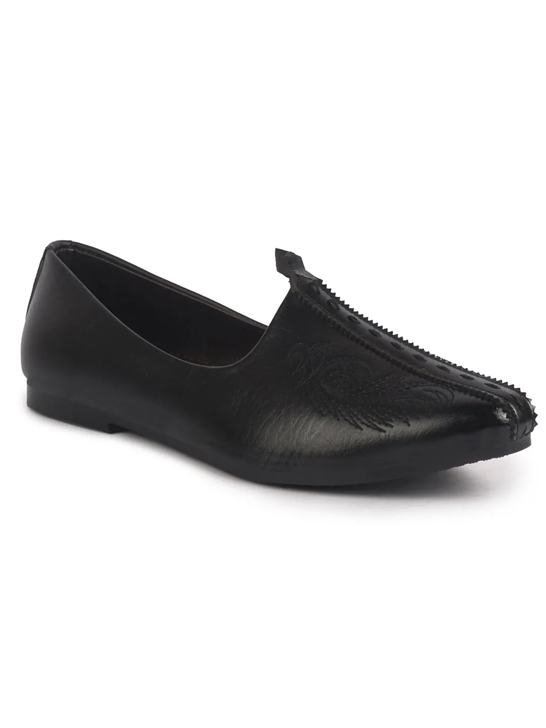 Men Black Emboridery Ethnic Slip On Juttis and Mojaris for Wedding|Party Slip-On|Traditional Kurtas Shoes|Flexible TPR Sole